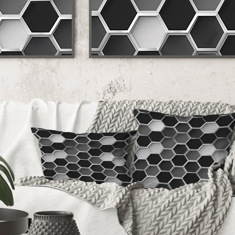 Gray White Hexagon - Modern Throw Pillow, 16"H x 16"W