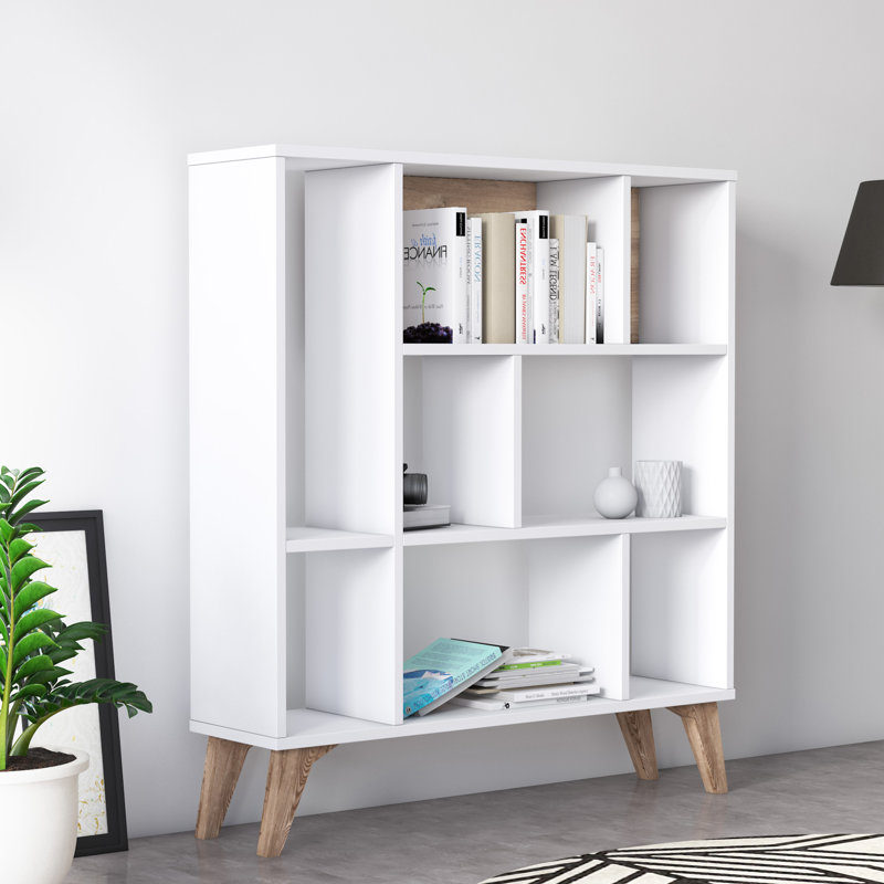 Frame Bookcase, Standing Bookshelf with 8 Shelves, Display Cabinet, (4 Shelves) 106cm H x 95cm W x 25cm D, White