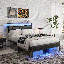 Cadre de lit double avec station de charge et lumières DEL, tête de lit tapissier noire avec tablettes de rangement à 2 niveaux, cadre de lit en métal avec tête de lit, aucun sommier nécessaire, assemblage facile, noir-244007063