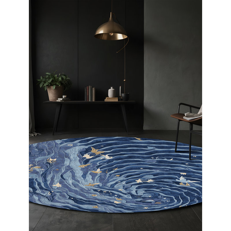 Machine Washable Blue Area Rug, Round 7'
