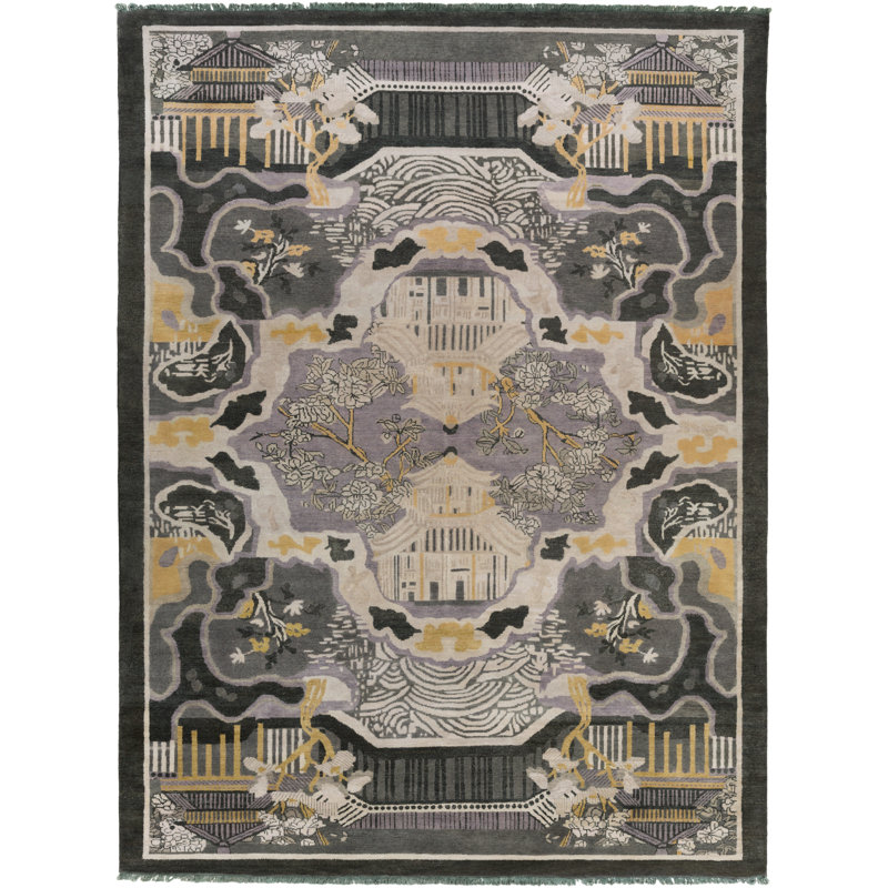 Geisha Wool Floral Area Rug, Rectangle 5' x 8'