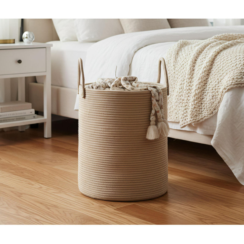 Natural Jute Rope Tall Laundry Basket, 72 Liters Large Size, Suitable For Bedroom Blanket Storage. Woven Texture, Stylish And Practical.