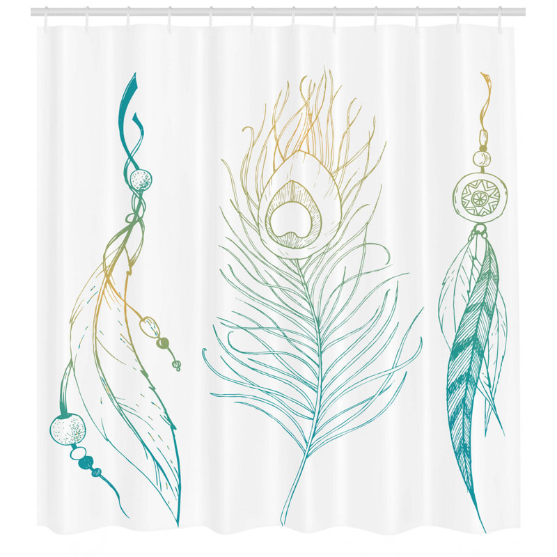 Rideau de douche simple décoration plumes et peacock tail, H 75 po x l 69 po