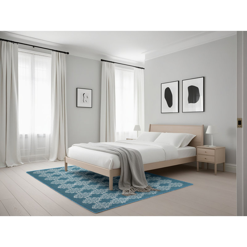 Tapis de zone bleu contemporain, Rectangle 5 pi x 7 pi
