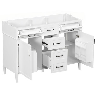 Meuble-lavabo autoportant de 122 cm (48 po) seulement, 4 tiroirs et 2 portes à fermeture amortie, blanc