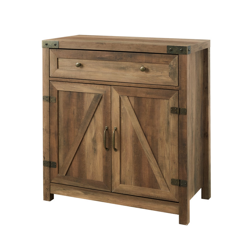 Marckson Barn Door Accent Cabinet with Drawer Storage, Rustic Oak
