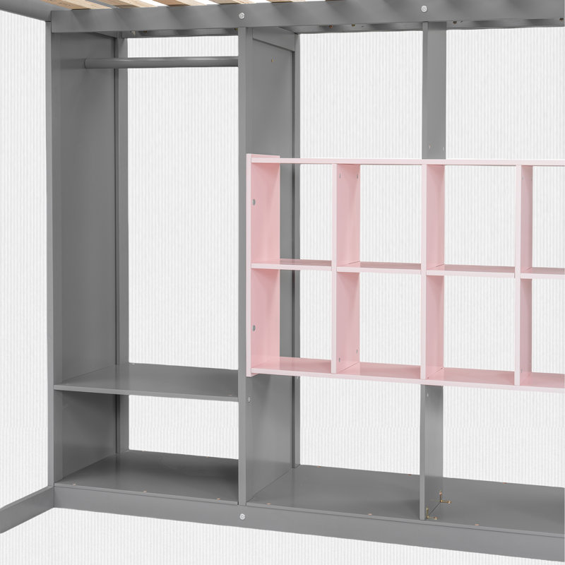 Loft Bed With Wardrobe And Storage Cabinet, Gray, Full