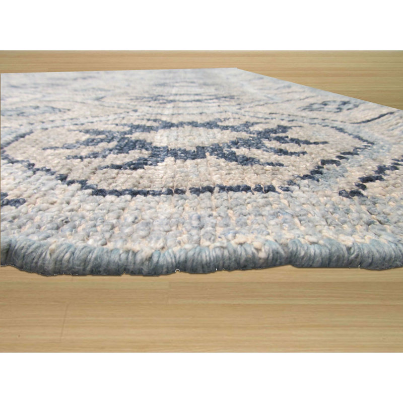 8x10 Gray Hand-Knotted Wool Octagonal Starbursts Geometric Modern Contemporary Carpet Rug