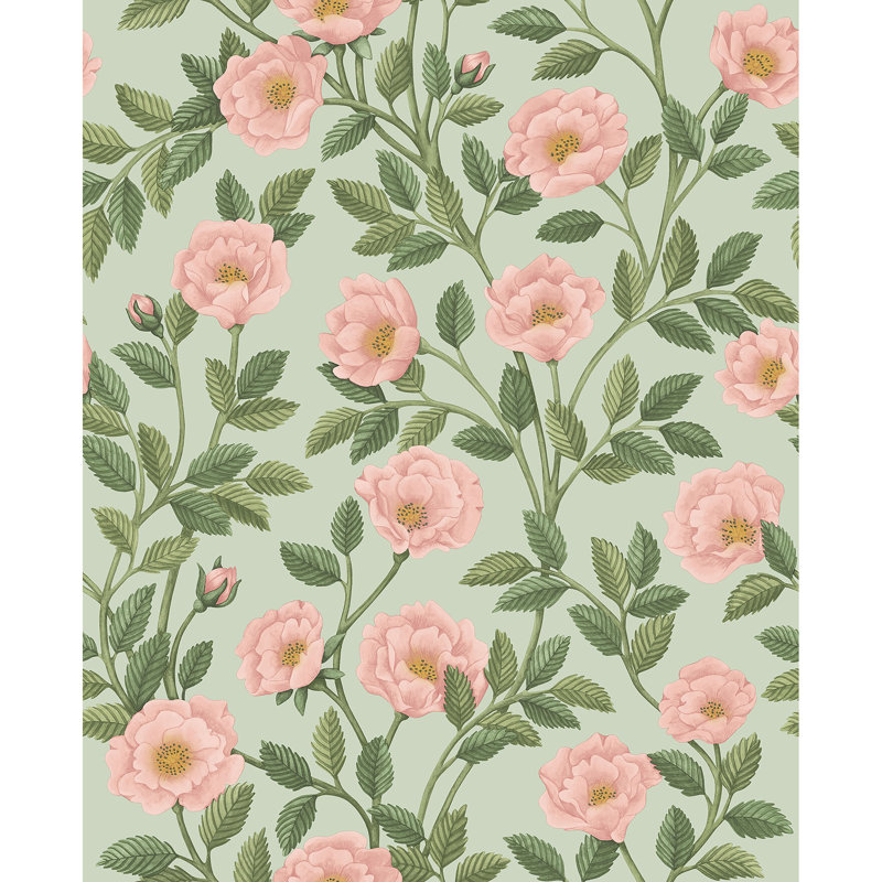 Hampton Floral Wallpaper Roll, Rose/Leaf Green/Duck Egg