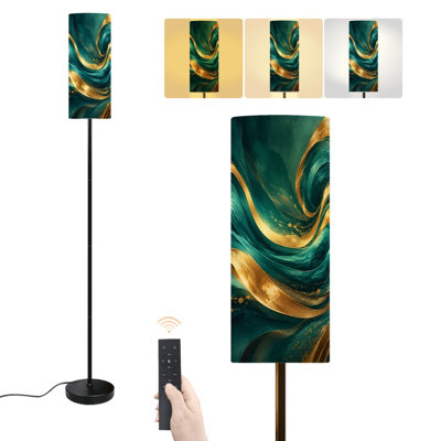Floor Lamp Dynamic Abstract Waves Teal Gold Flow elegant luxury Dimmable Modern Standing Lamp with Remote Control Footswitch Bulb Lampshade Tall Pole Corner Lamp for Living Room Bedroom Office