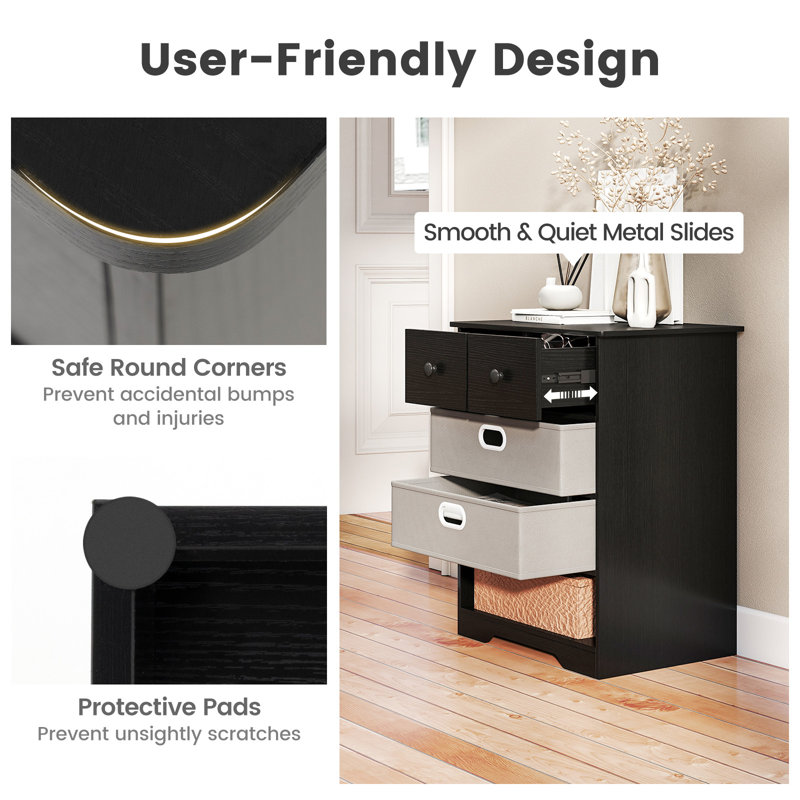 58cm W Manufactured Wood Bedside Table, Black