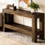 Console d'entrée à 2 niveaux, idéale pour un canapé, tons de bois naturels, solution optimisant l'espace, structure robuste, montage facile, 160 cm de long, tablette design, brun riche