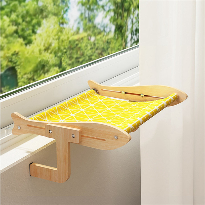 Siège de fenêtre pour chat avec support pour fenêtre et hamac pour chat, Jaune