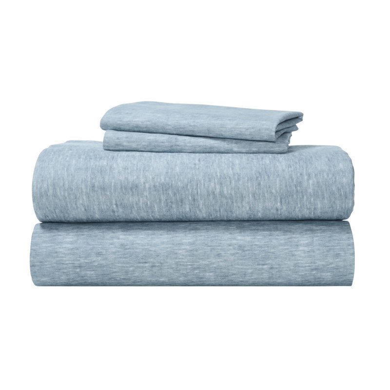 Ensemble de draps en flanelle de coton deux tons Superior, Ensemble de draps pour grand lit avec 2 taies d'or, Washed Blue
