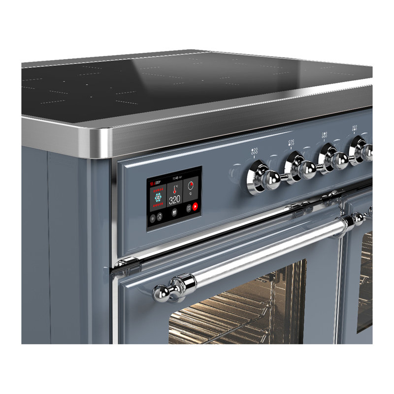 Majestic III Series 40 Inch Induction Range with 6 Induction Elements in Blue Grey (Chrome Trim), Chrome, Blue Gray