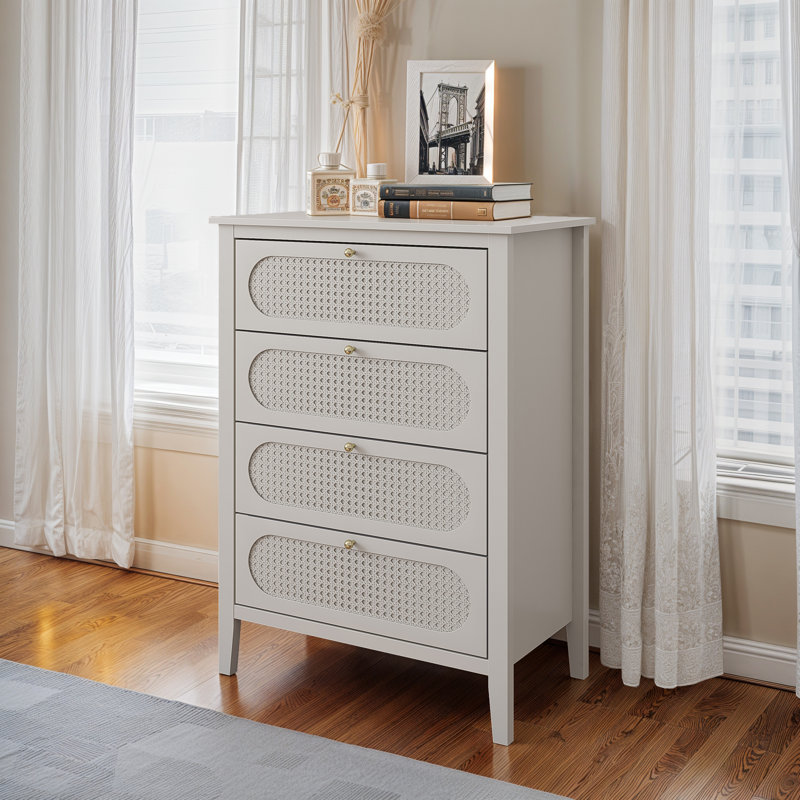 Arthen Rattan 4 Drawer Chest of Drawer, Light Grey