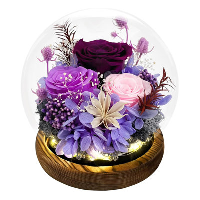 Rose éternelle préservée dans un dôme de verre, cadeau floral pour la fête des Mères, femme, épouse, grand-mère, petite amie