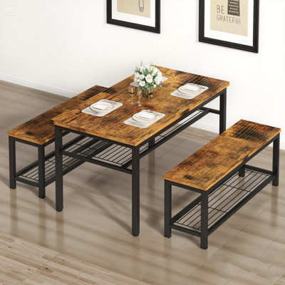 Ensemble de chaises de table de cuisine 3 pièces, ensemble de table de salle à manger pour 4 personnes, ensemble de table de salle à manger rectangulaire avec deux bancs, cadre en métal pour petits espaces, salle à manger ou salon