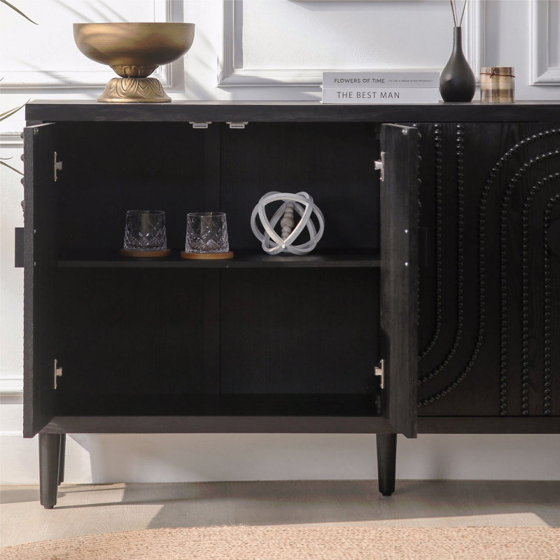 Wooden Storage Cabinet with 4 Doors, Modern Black Accent Cabinet