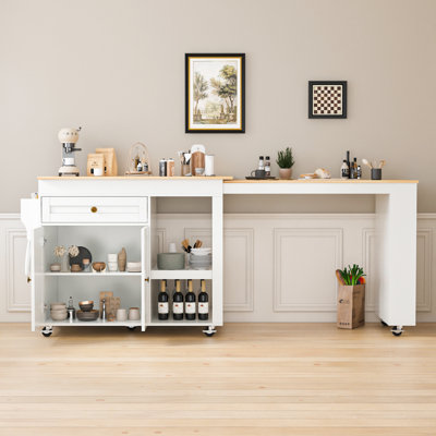 81.5'' Kitchen Island With Extendable Dining Table For 4-6 Person,kitchen Island With Storage 2 Drawers 2 Side Open Shelves,two-tone Table With Double-sized Storage