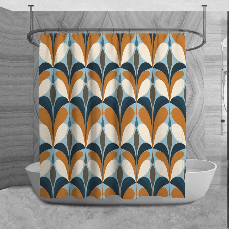 Rideau de douche style années 1960 bleu, H 93 po x l 70 po