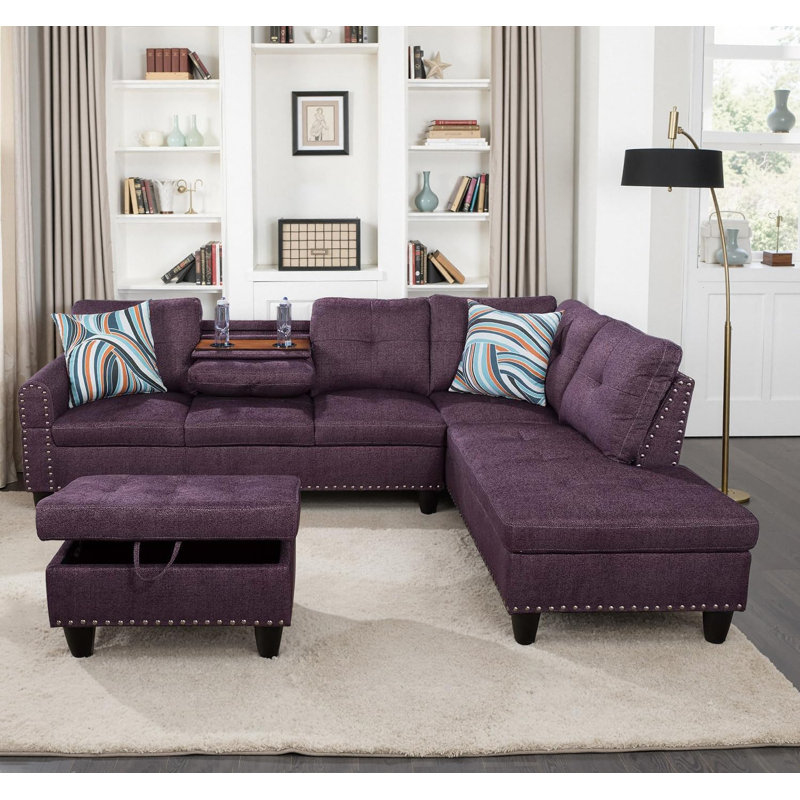 3 - Piece Upholstery Sectional, Amaranth Linen, Right Hand Facing