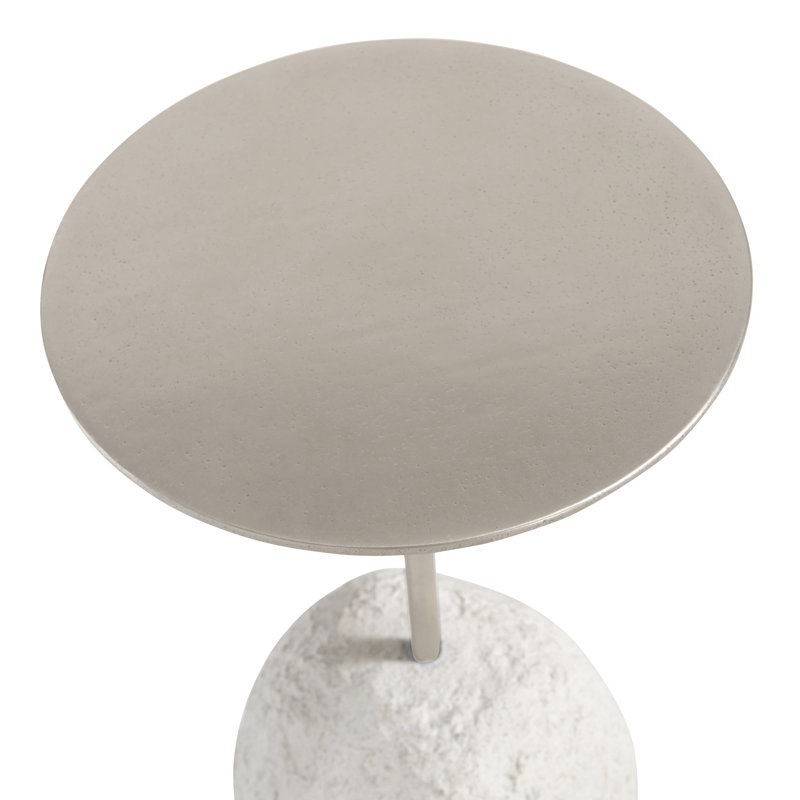 Contemporary Trianon 12" Round Silver Metal & Stone Accent Table