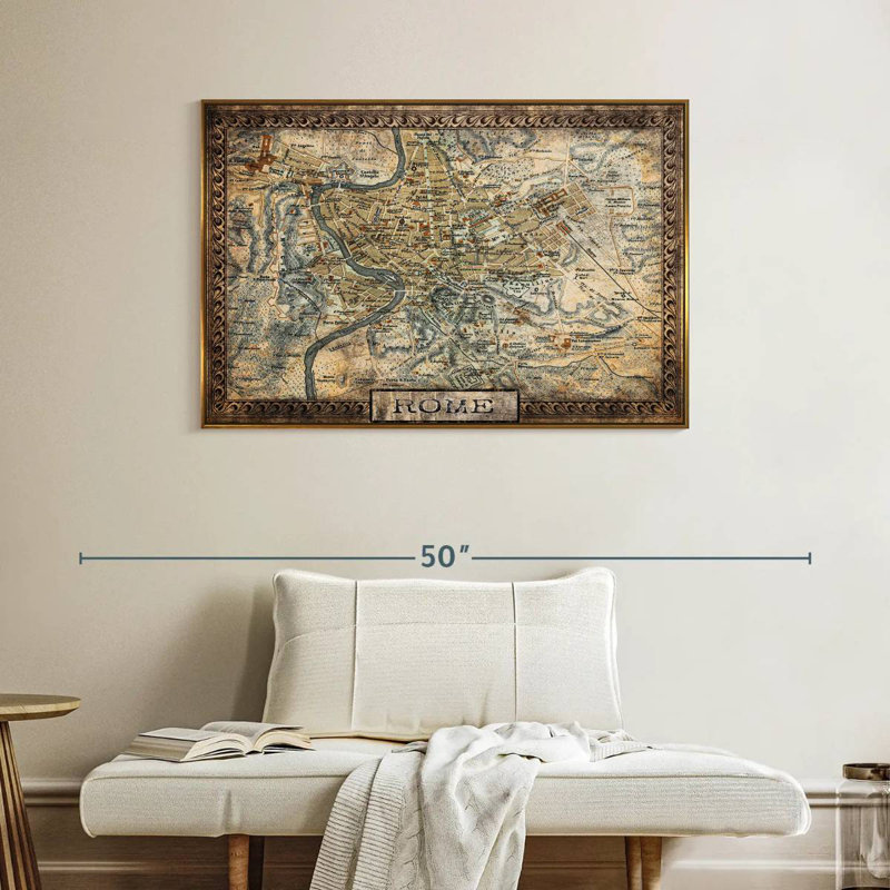 Carte rétro de la ville de Rome, Cadre flottant doré, 40 po x 27 po