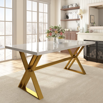 Marble Top Metal Base Dining Table