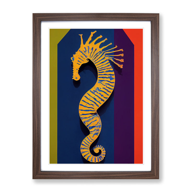Seahorse - Single Picture Frame Painting, 34cm H x 25cm W x 2cm D, Brown Framed