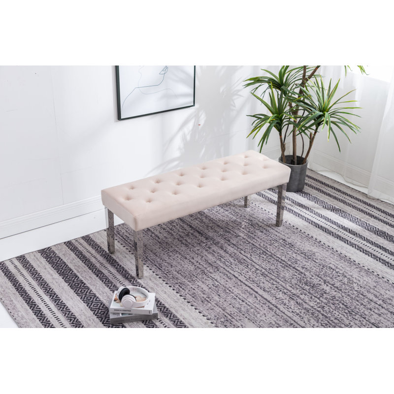 Stovall Polyester Upholstered Bench, Cream