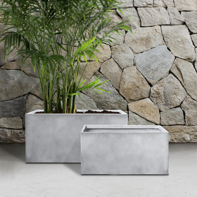 Kante 2 Piece 31" and 23"L Rectangular Large Concrete Long Box Planters, Outdoor/Indoor Strong UV Resistant Planters Pots with Drainage Holes Set