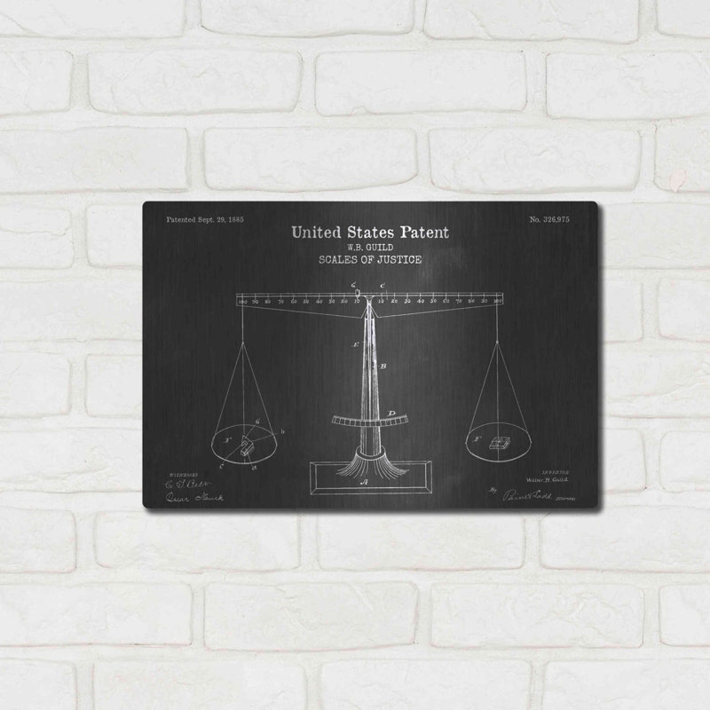 «Scales of Justice Blueprint Vernis Chalkboard», art mural en métal, H 12 po x l 16 po