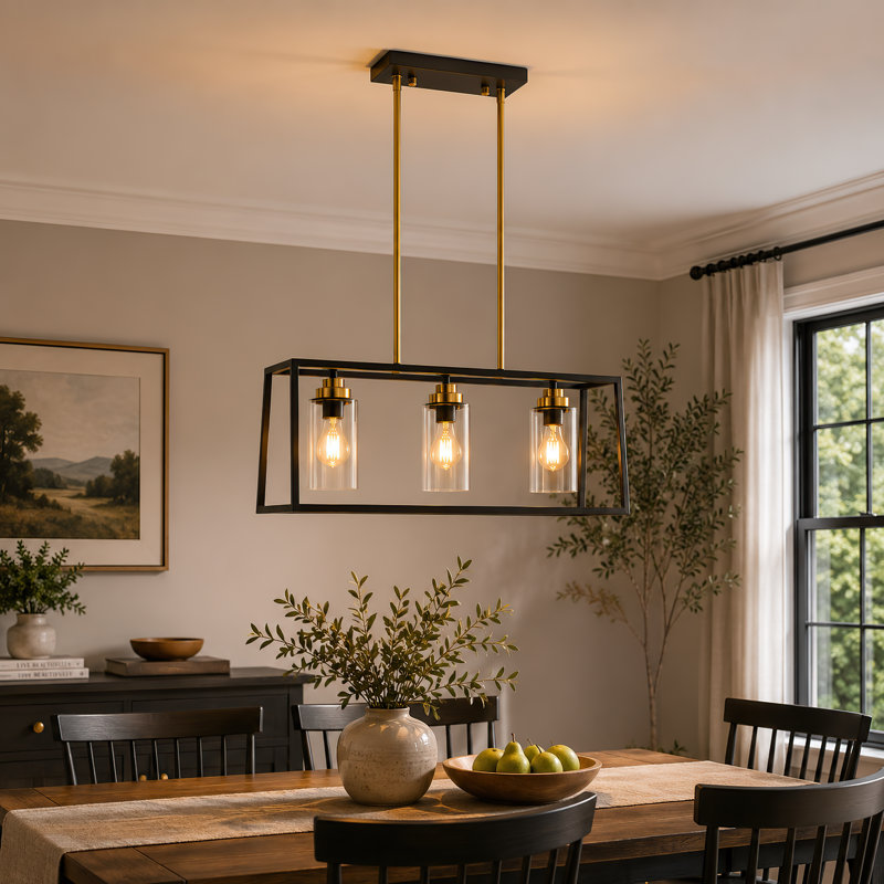 Lustre rectangulaire pour îlot de cuisine 3 lumières 26 "à intensité variable