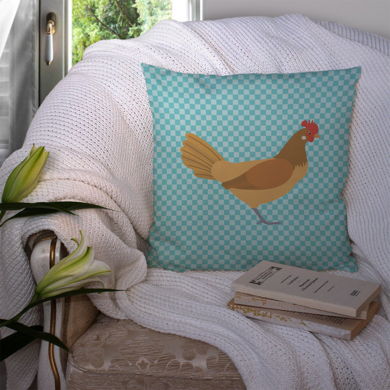 Coussin décoratif d’extérieur à damier de poulet, 14 po x 14 po, Bleu