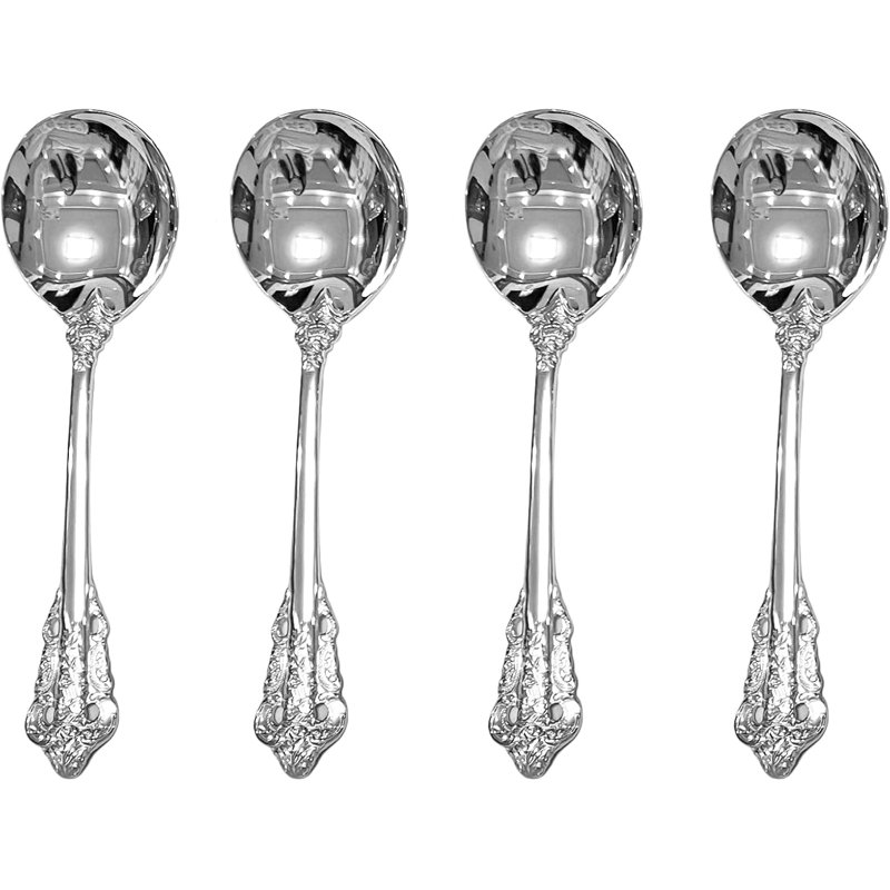 Stainless Steel Buffet Serving Spoon Set - 4-Piece Large Round Serving Spoons With Mirror Finish For Soup, Sauces, And Table Service