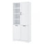 Armoire de rangement pour salle de bain avec portes et tiroirs, panier à linge inclinable, plusieurs espaces de rangement, style autoportant, tablette ouverte, tablette réglable, blanc-1259723275