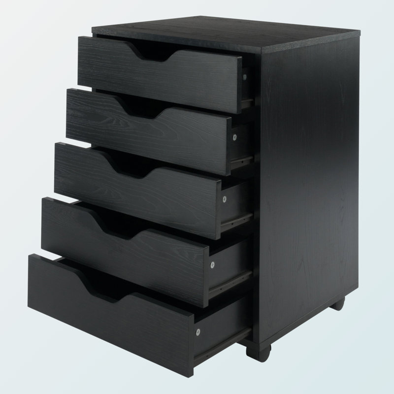 Armoire mobile à 5 tiroirs Sutton avec finition noire, H 26,05 po x l 19,03 po x P 15,85 po, Noir, noir, noir, noir