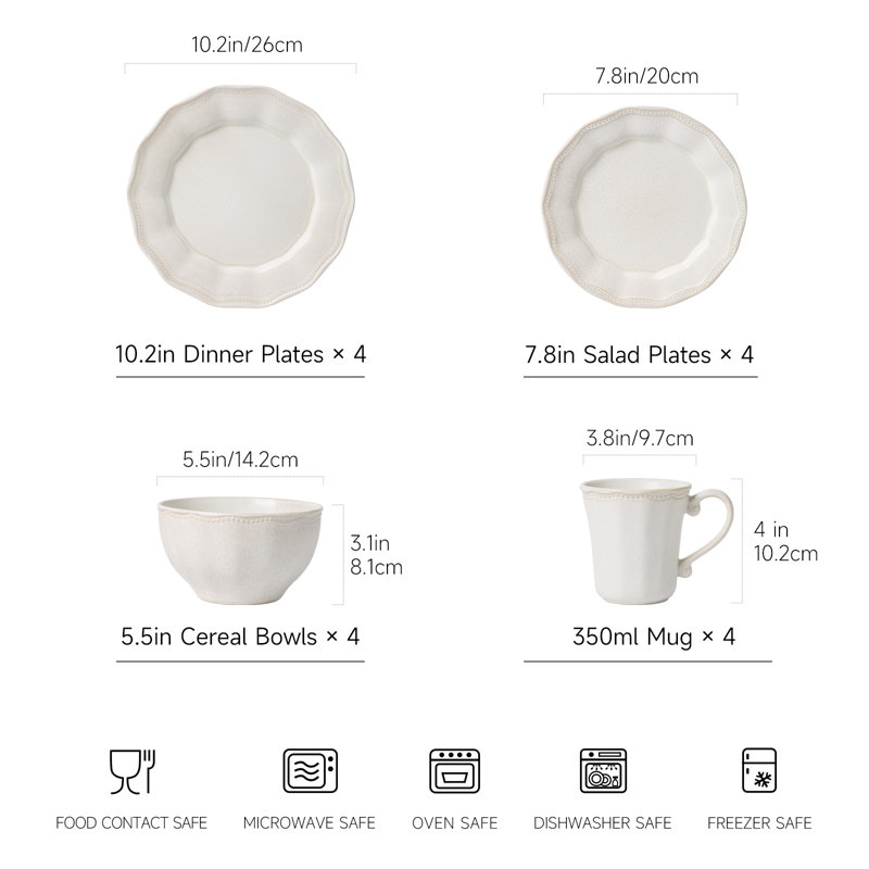 Service de table 16 pièces, service pour 4 personnes 16 pièces Petal Edge