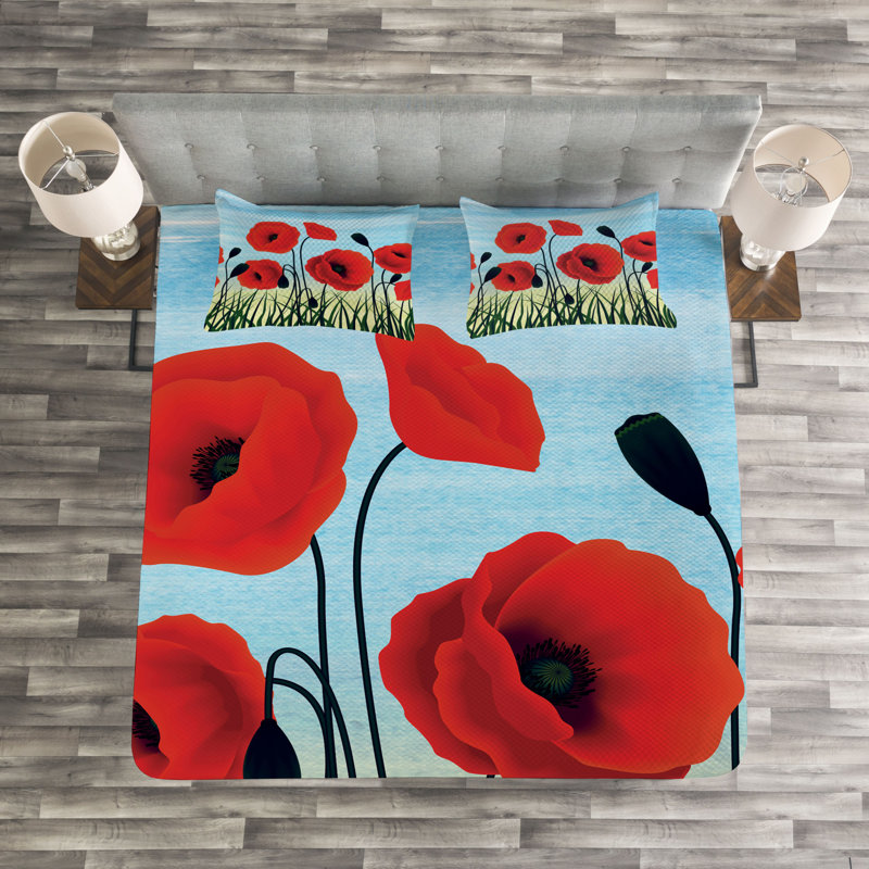 Floral Bedspread with Pillowcases, 220 x 264 cm