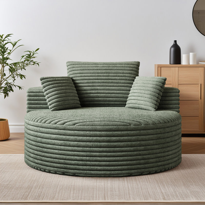 Fauteuil demi-tonneau 50 po, Velours côtelé vert