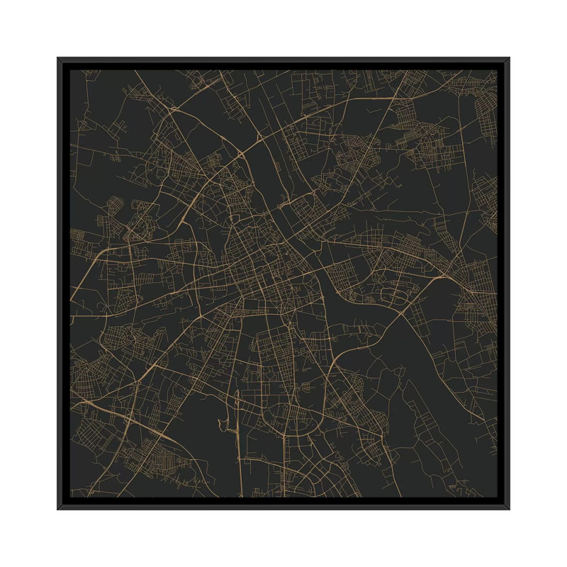 « varsovie routes », impression sur toile tendue, H 18 po x l 18 po x P 1,5 po, Toile encadrée noire, Pas de tapis