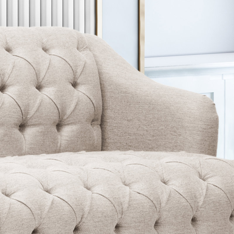 Flared Arm Sofa,Comfy 3-seat Sofa with Wooden Legs, for Living Room and Study, Beige Polyester, Standard