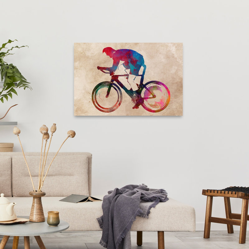 «Vibrant Cycling Racer», art mural contemporain, 24" H x 36" W
