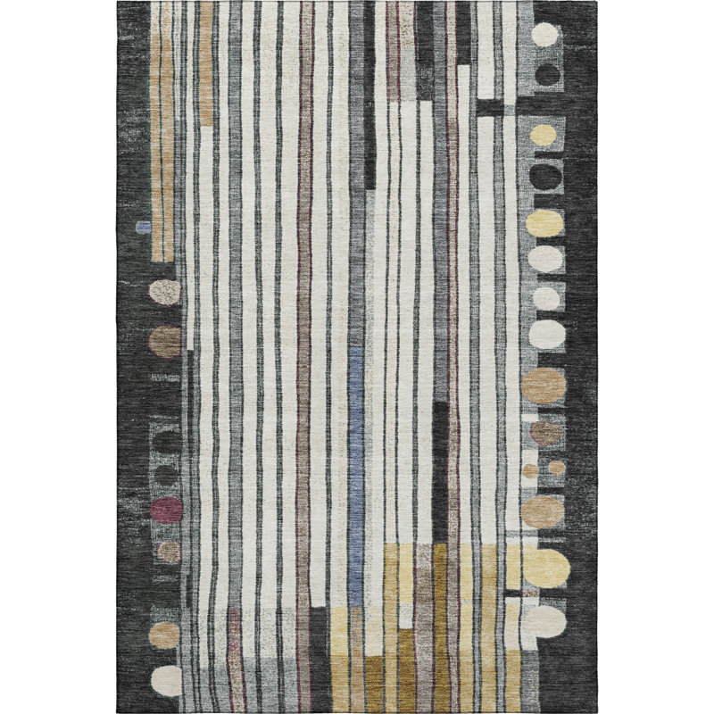 Premium Machine Washable Mayfield AMF2189 geometric Rug, 9' x 12', Black