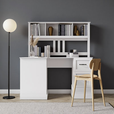 Bureau 60 po noir antique + rehausse - 2 tiroirs, tablettes ouvertes, plateau imperméable, hauteur 65 po, poste de travail classique