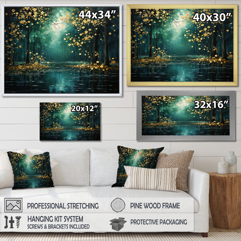 Décoration murale Bold Forest Emerald III - Forêt, H 12 po x l 20 po x P 1 po, Cadre flottant brun