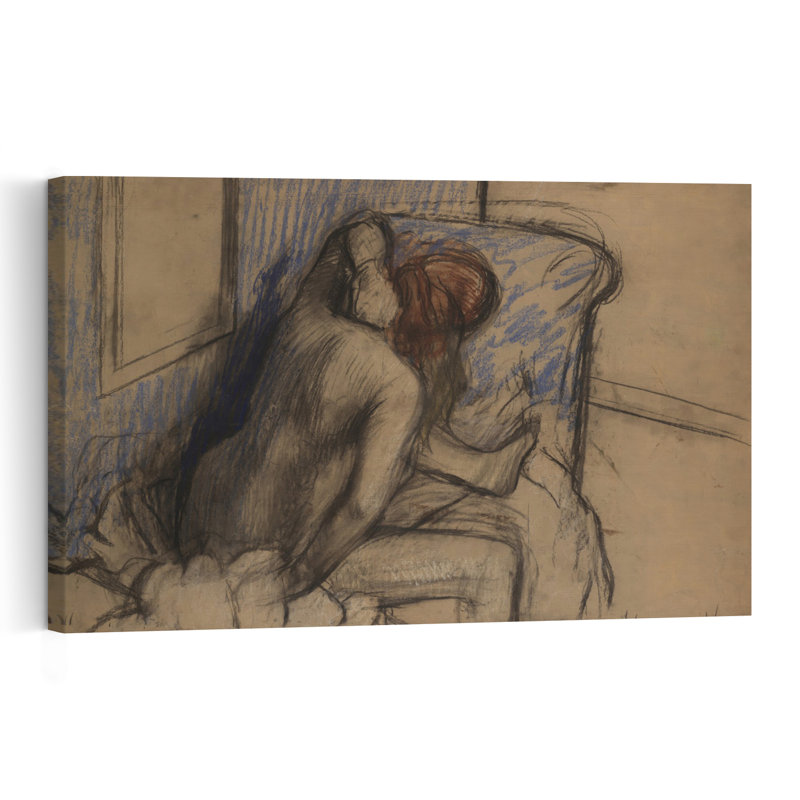 Femme se séchant les cheveux, vers 1902. Estampe d'art mural contemporain abstraite impressionniste., H 32 po x l 48 po