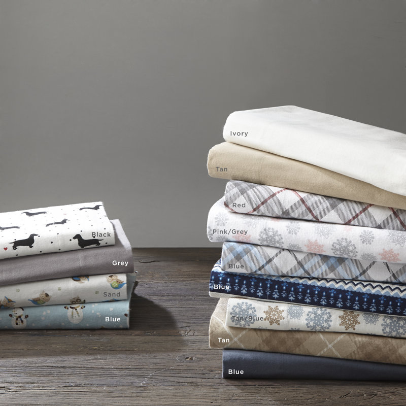 Cozy Flannel 100% Cotton Sheet Set, Tan/Blue Snowflakes, Twin XL Sheet Set with 1 Pillowcases