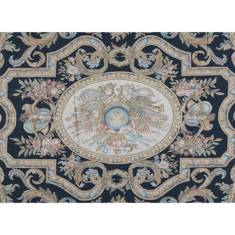 Hand-Knotted High-Quality Black and Beige Area Rug